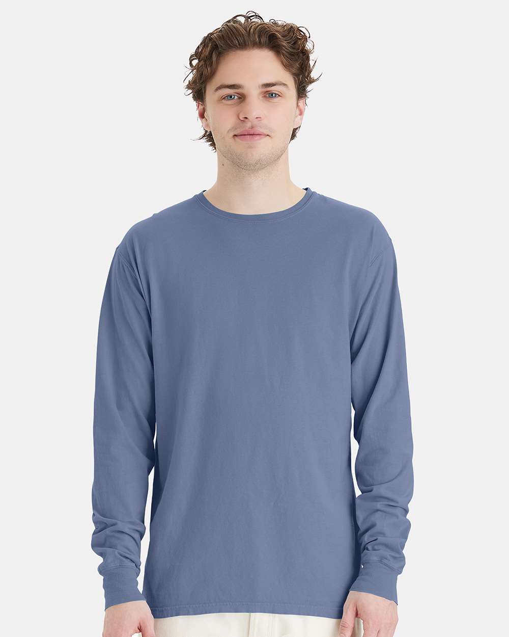 Unisex Garment-Dyed Long Sleeve T-Shirt - OnModelFront - B35300283 - Saltwater