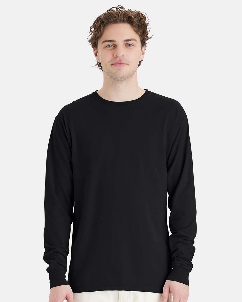 Unisex Garment-Dyed Long Sleeve T-Shirt - OnModelFront - B35300503 - Black