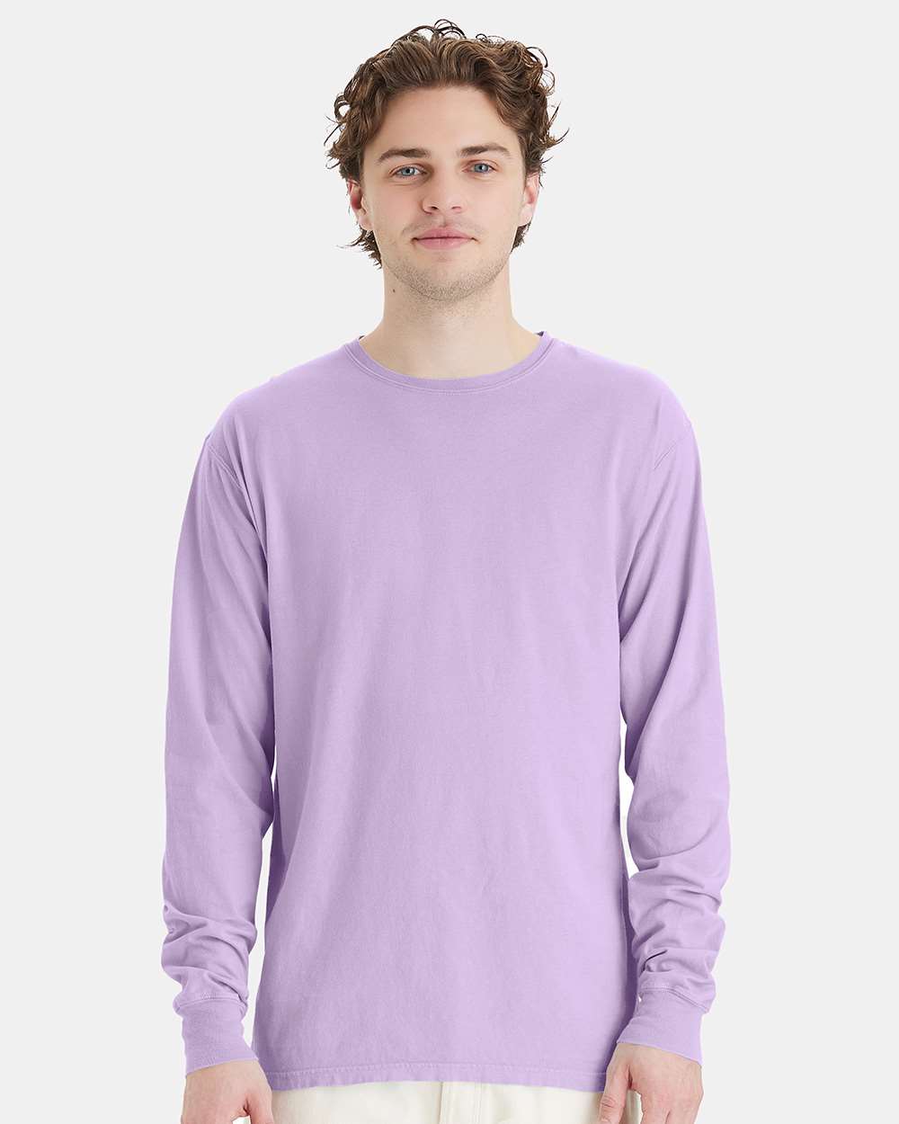 Unisex Garment-Dyed Long Sleeve T-Shirt - OnModelFront - B35300573 - Future Lavender