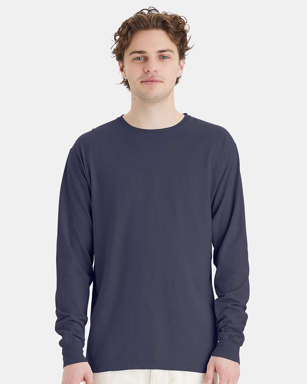 Unisex Garment-Dyed Long Sleeve T-Shirt - OnModelFront - B35300683 - Anchor Slate