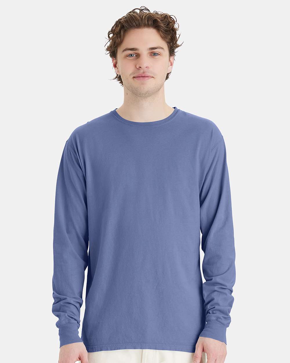 Unisex Garment-Dyed Long Sleeve T-Shirt - OnModelFront - B35300694 - Frontier Blue
