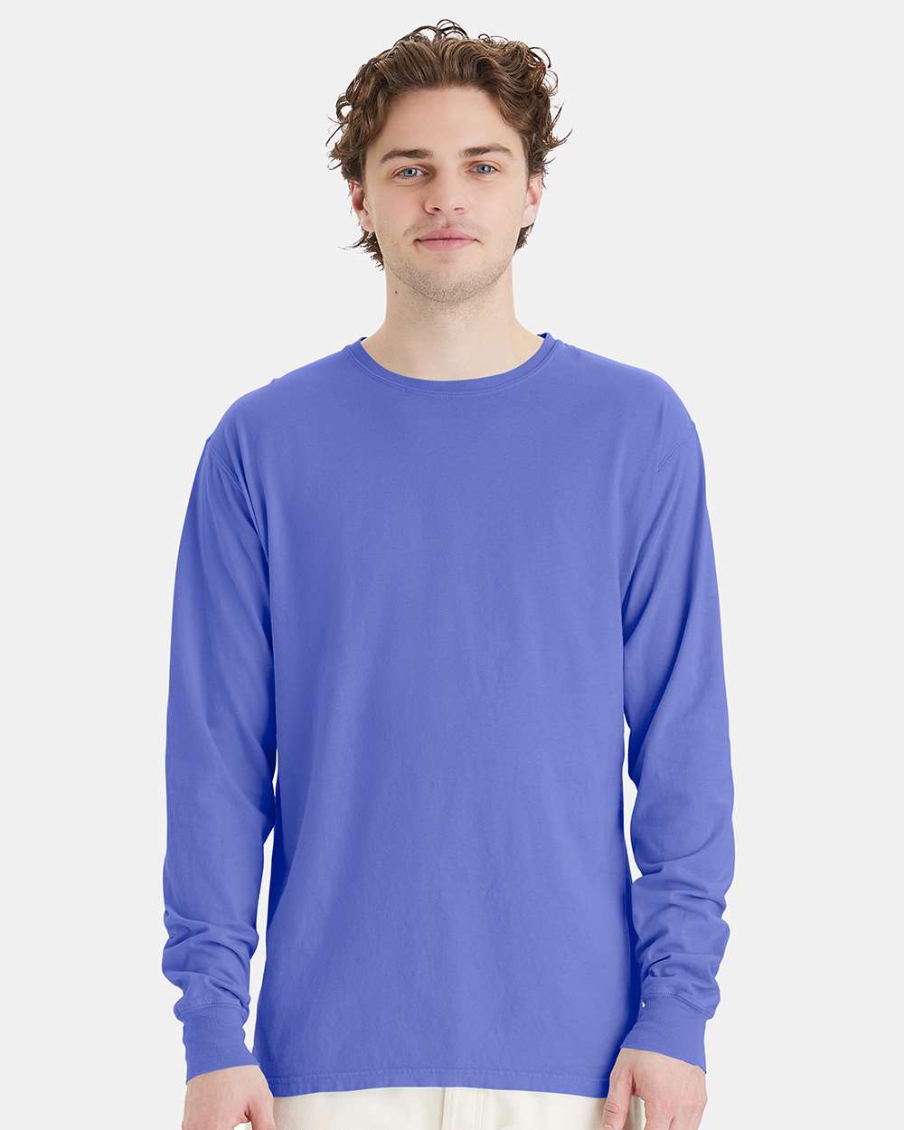 Unisex Garment-Dyed Long Sleeve T-Shirt - OnModelFront - B35300813 - Deep Forte Blue