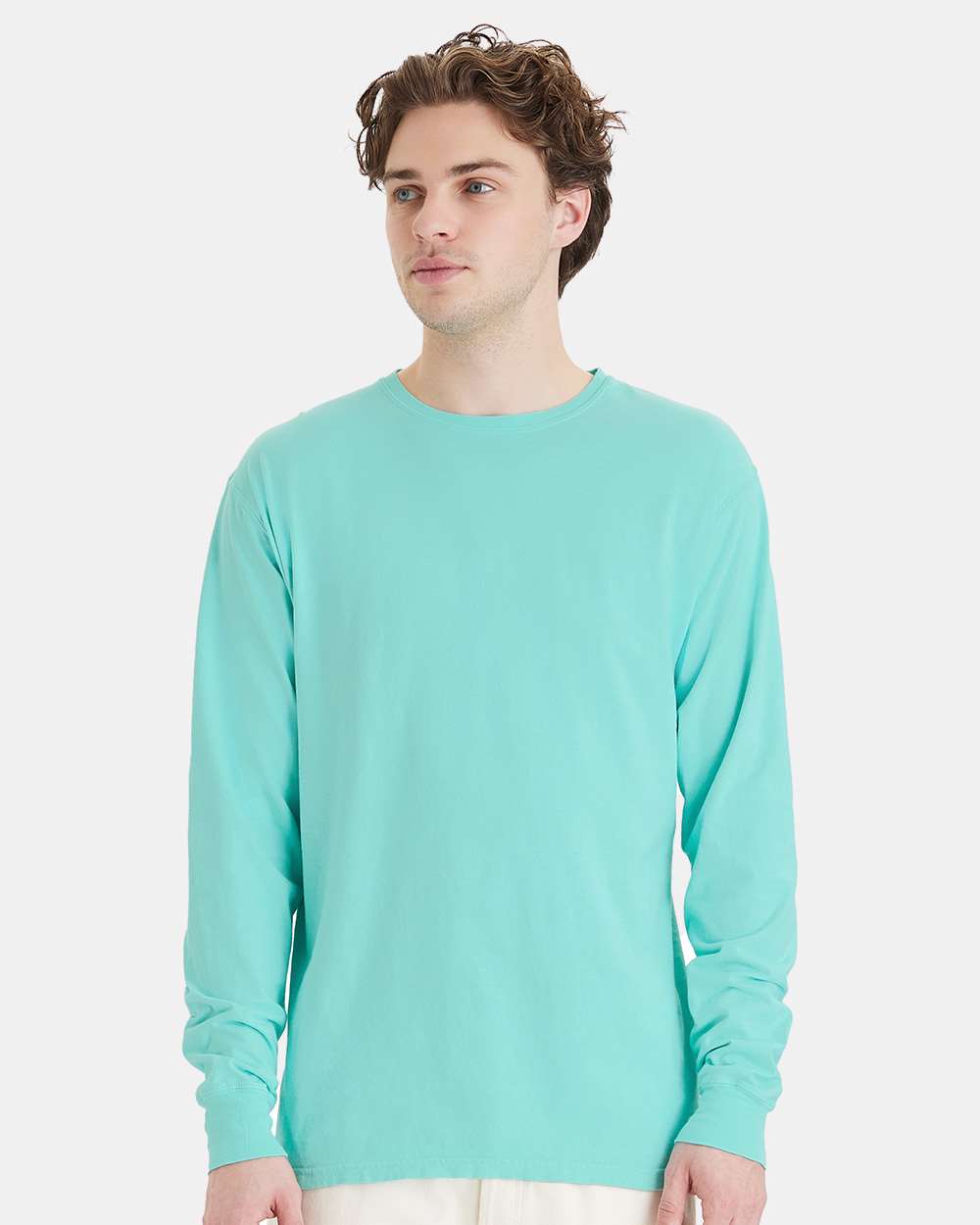 Unisex Garment-Dyed Long Sleeve T-Shirt - OnModelFront - B35300873 - Mint