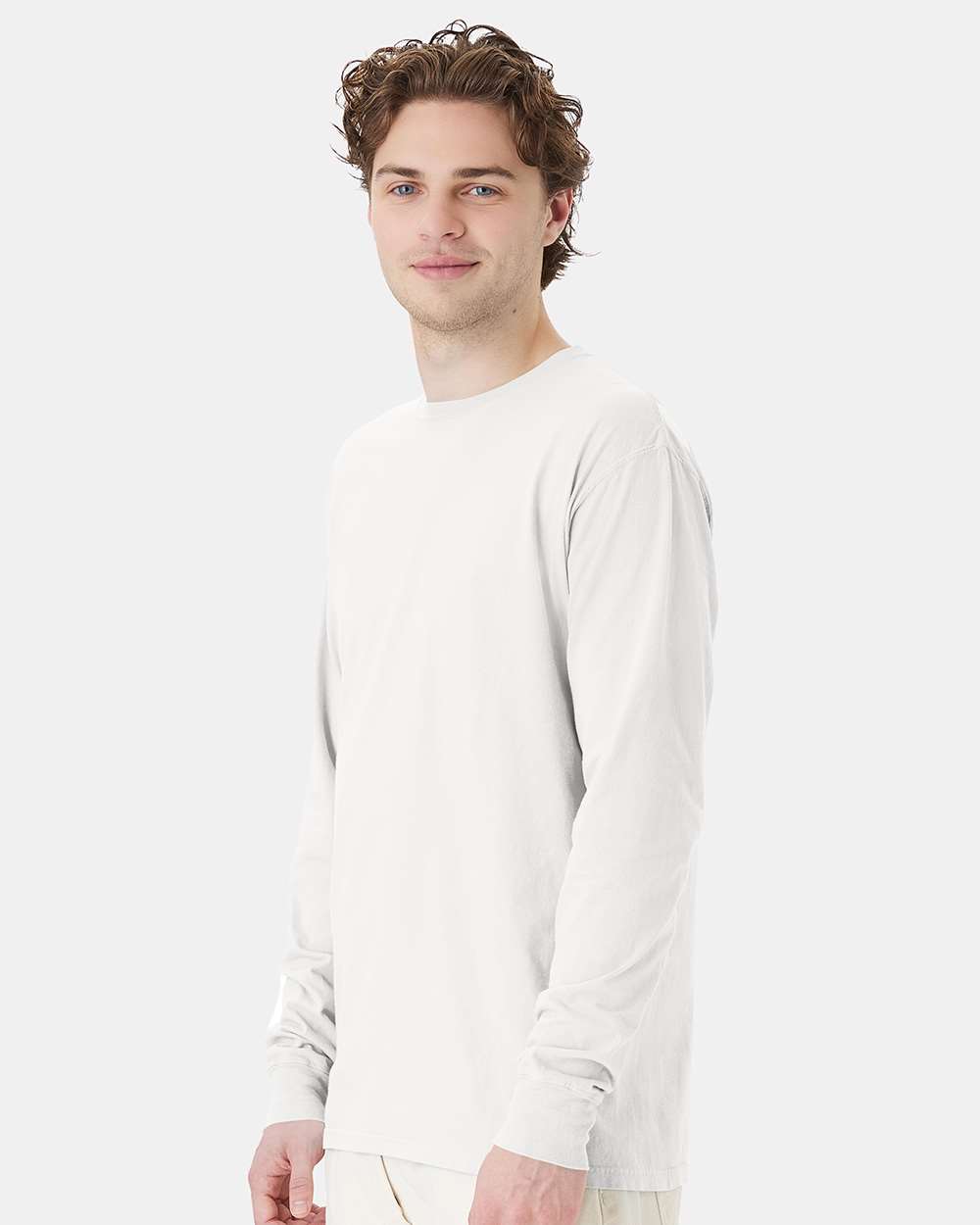 Unisex Garment-Dyed Long Sleeve T-Shirt - OnModelSide - B35300003 - White
