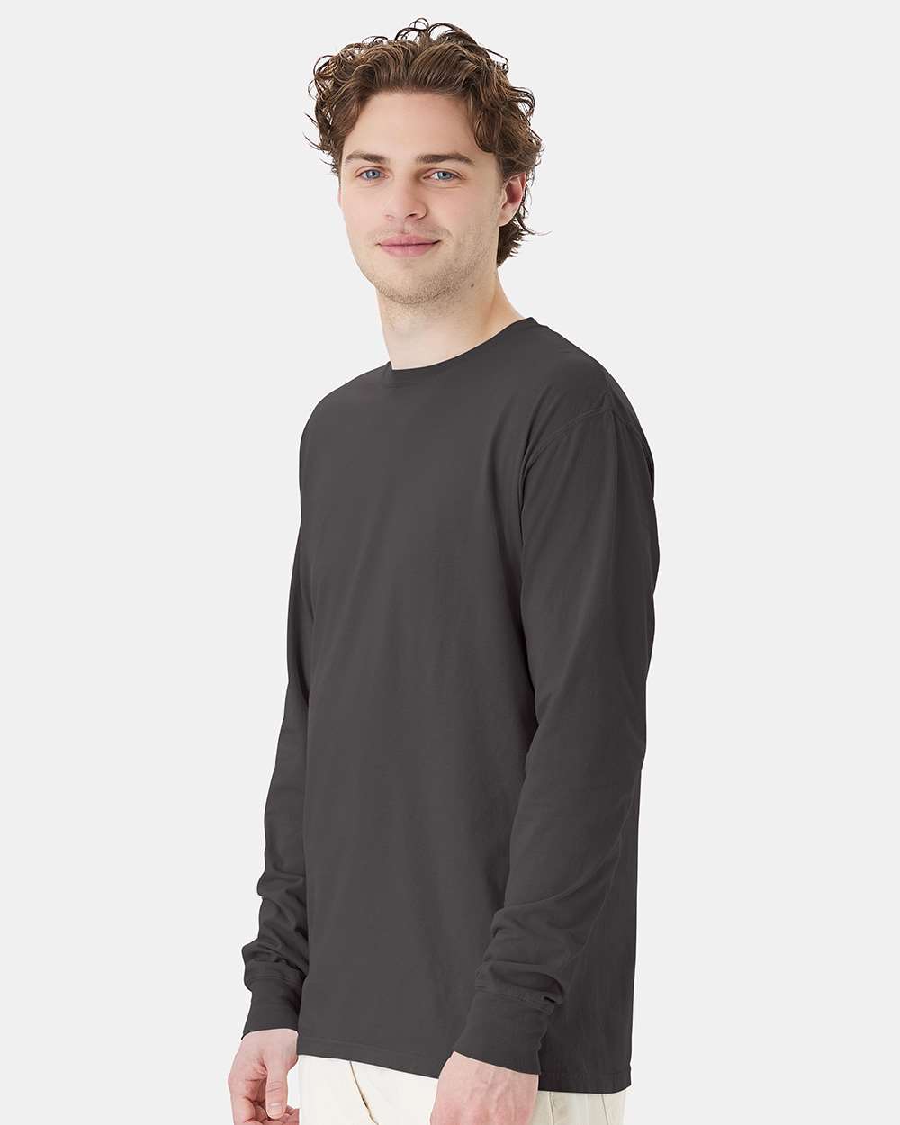 Unisex Garment-Dyed Long Sleeve T-Shirt - OnModelSide - B35300093 - New Railroad Grey