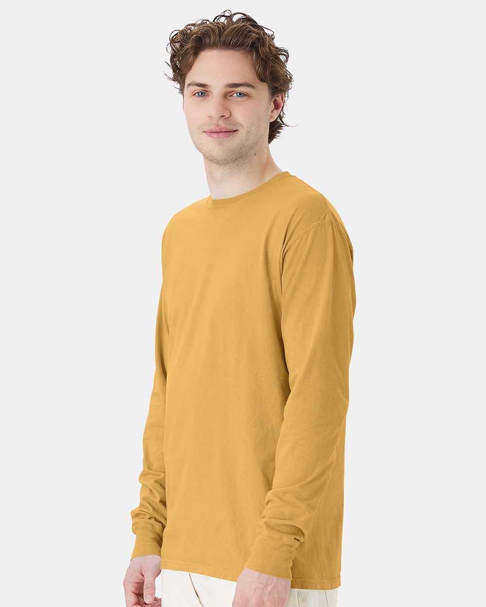 Unisex Garment-Dyed Long Sleeve T-Shirt - OnModelSide - B35300123 - Artisan Gold