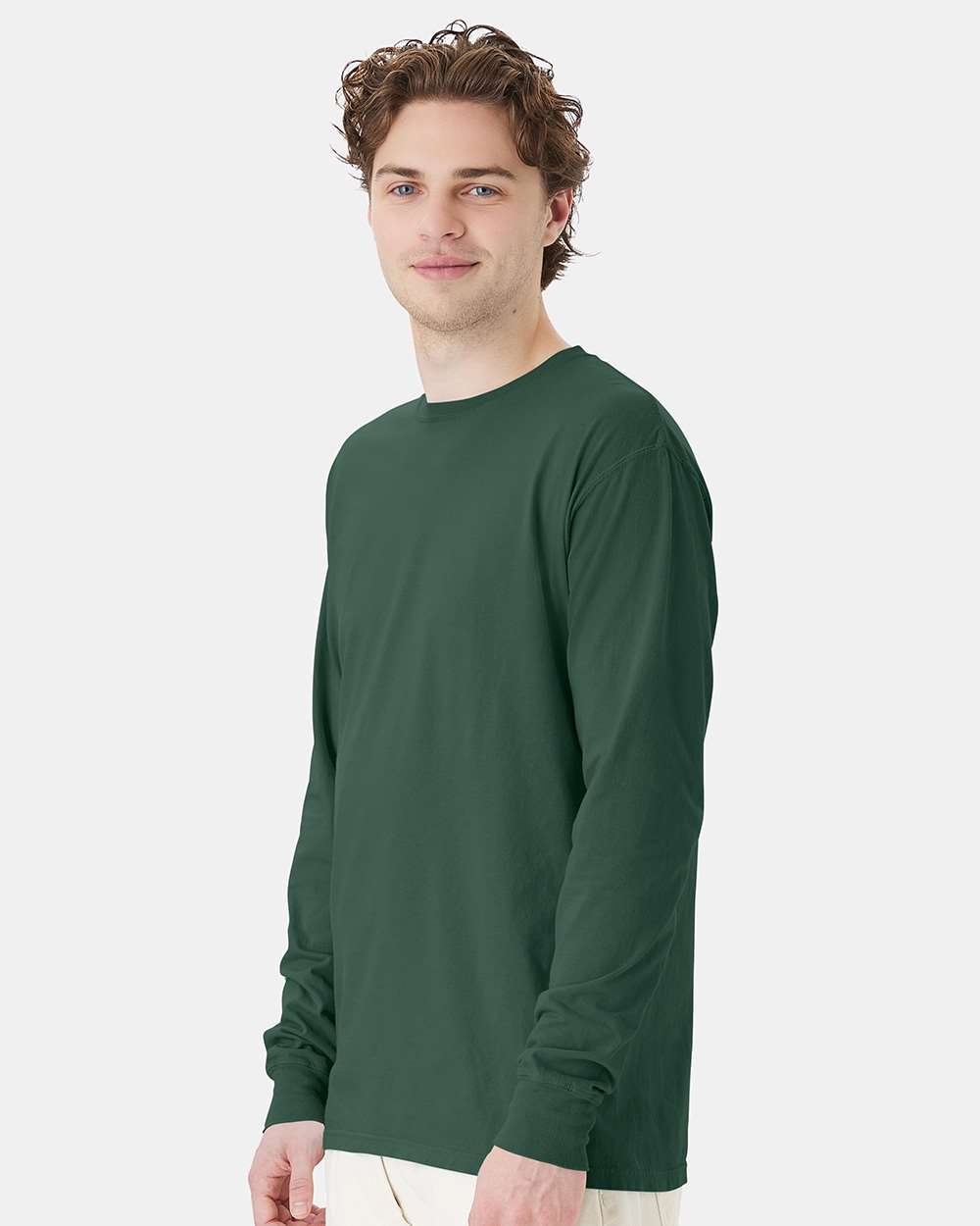 Unisex Garment-Dyed Long Sleeve T-Shirt - OnModelSide - B35300193 - Field Green
