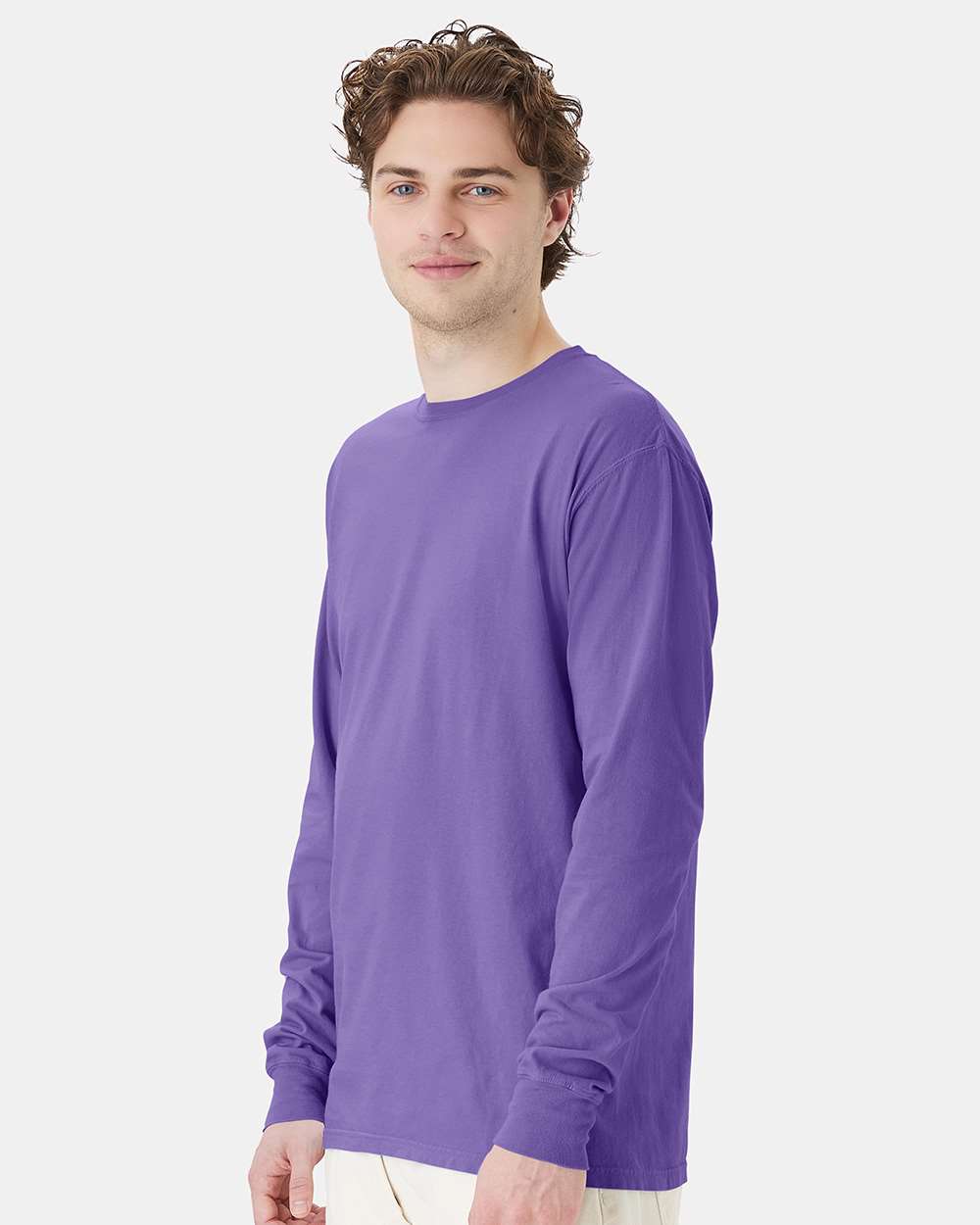 Unisex Garment-Dyed Long Sleeve T-Shirt - OnModelSide - B35300213 - Lavender