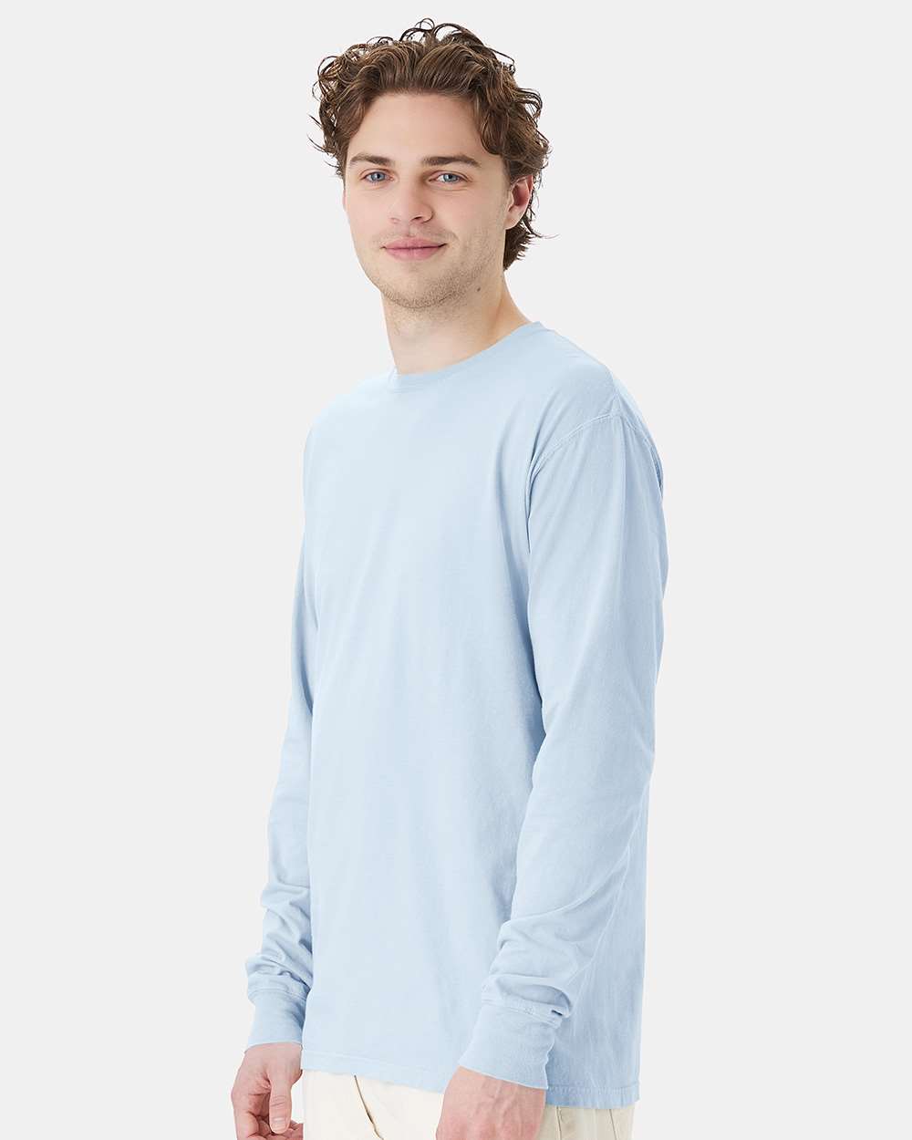 Unisex Garment-Dyed Long Sleeve T-Shirt - OnModelSide - B35300263 - Soothing Blue