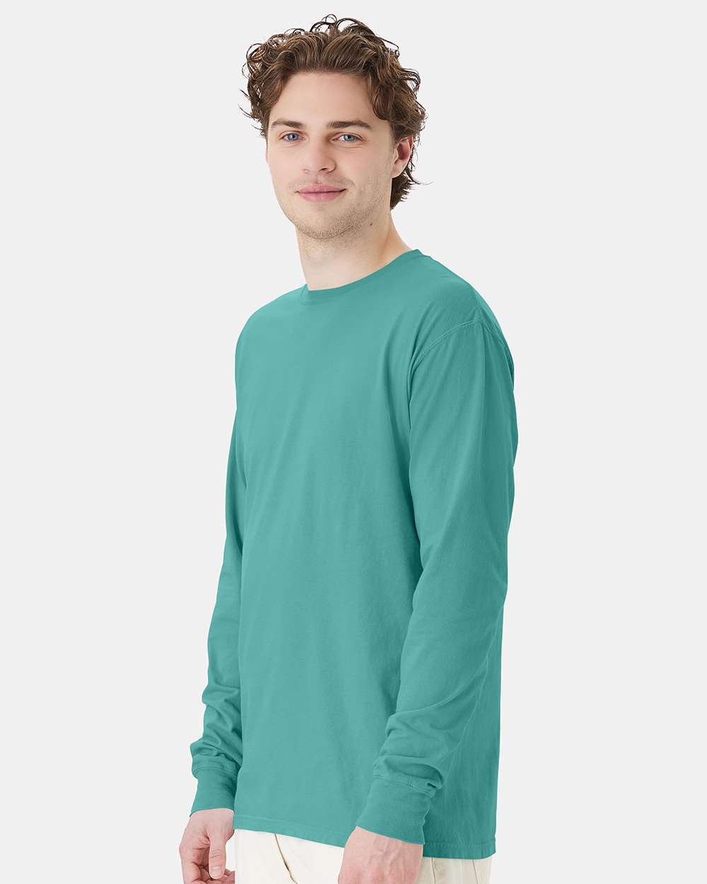 Unisex Garment-Dyed Long Sleeve T-Shirt - OnModelSide - B35300293 - Spanish Moss