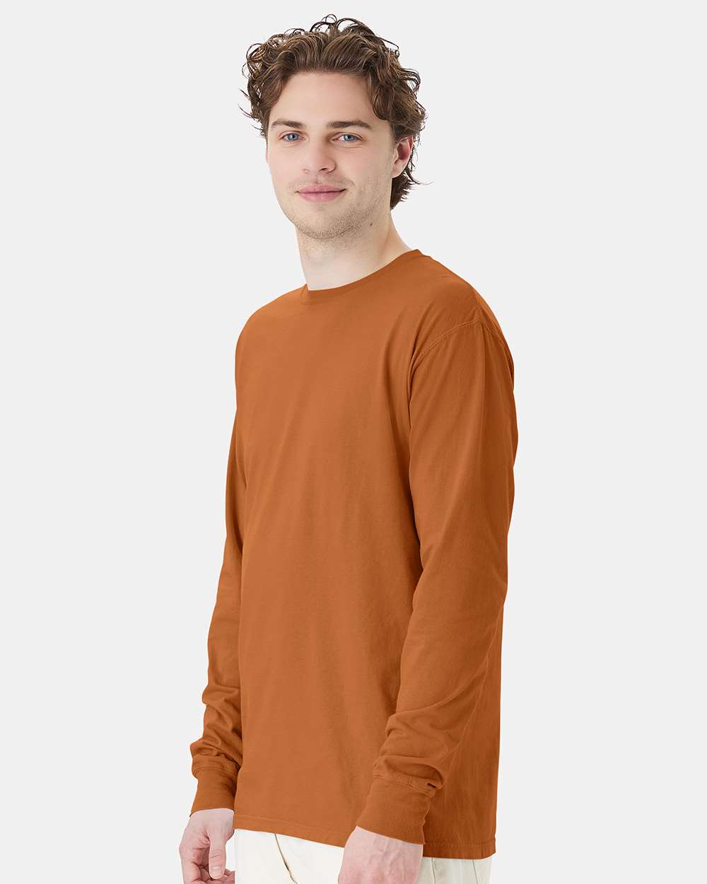 Unisex Garment-Dyed Long Sleeve T-Shirt - OnModelSide - B35300323 - Texas Orange