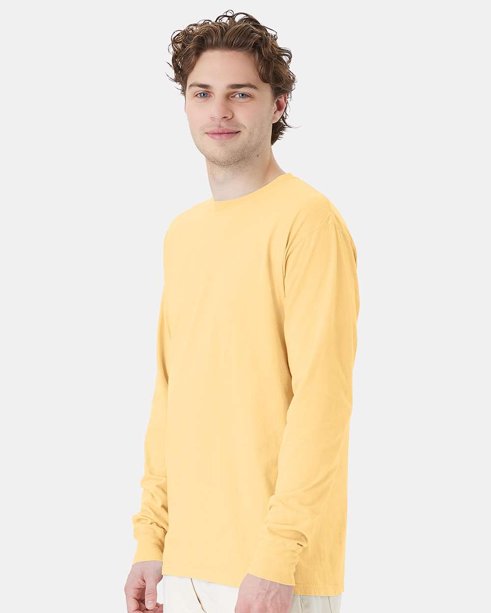 Unisex Garment-Dyed Long Sleeve T-Shirt - OnModelSide - B35300403 - Summer Squash Yellow