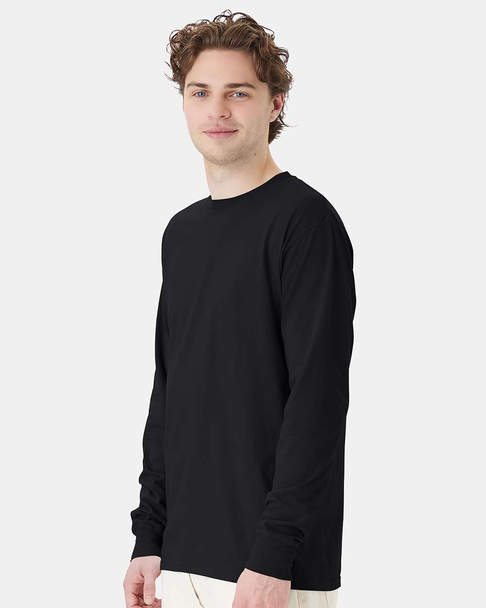 Unisex Garment-Dyed Long Sleeve T-Shirt - OnModelSide - B35300503 - Black