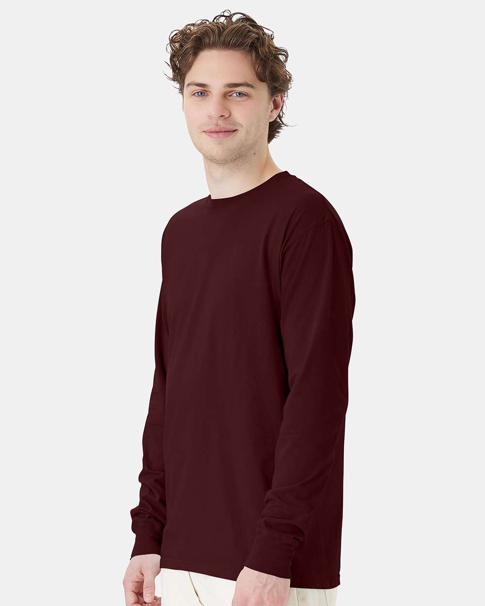 Unisex Garment-Dyed Long Sleeve T-Shirt - OnModelSide - B35300533 - Maroon