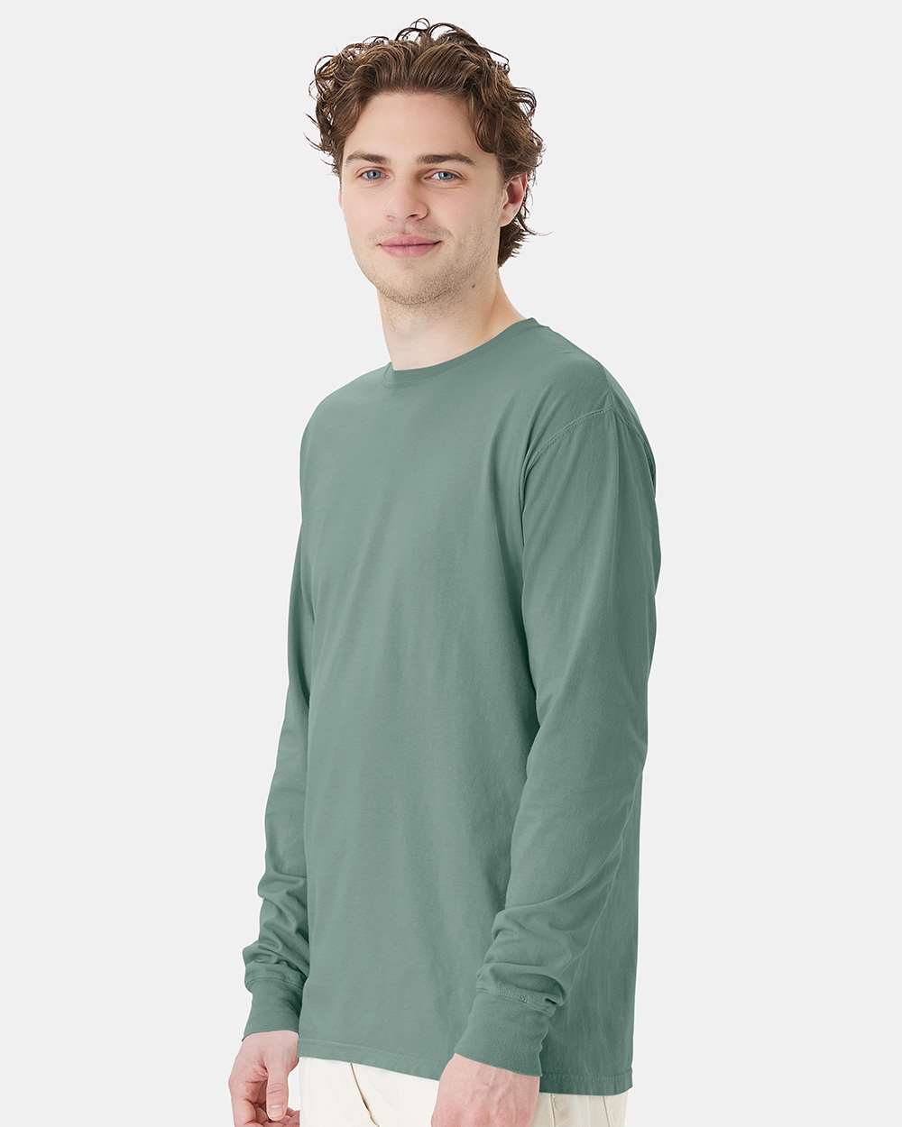 Unisex Garment-Dyed Long Sleeve T-Shirt - OnModelSide - B35300543 - Cypress Green