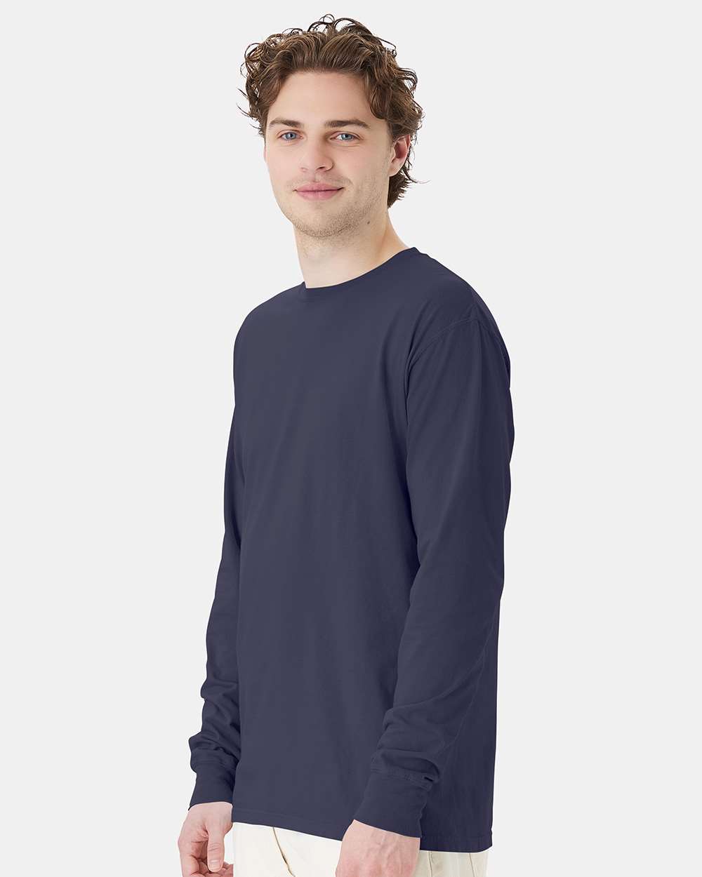 Unisex Garment-Dyed Long Sleeve T-Shirt - OnModelSide - B35300683 - Anchor Slate