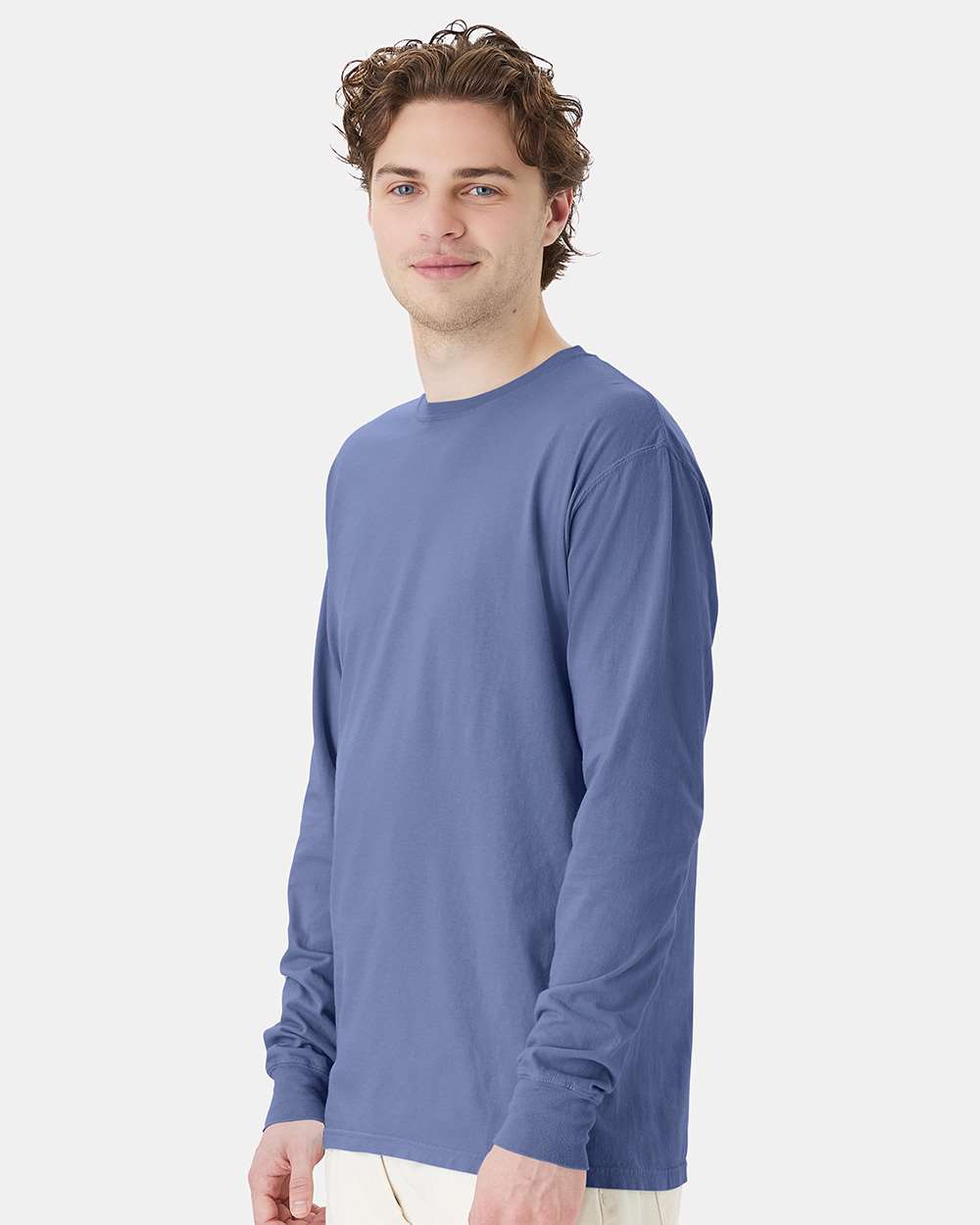 Unisex Garment-Dyed Long Sleeve T-Shirt - OnModelSide - B35300694 - Frontier Blue