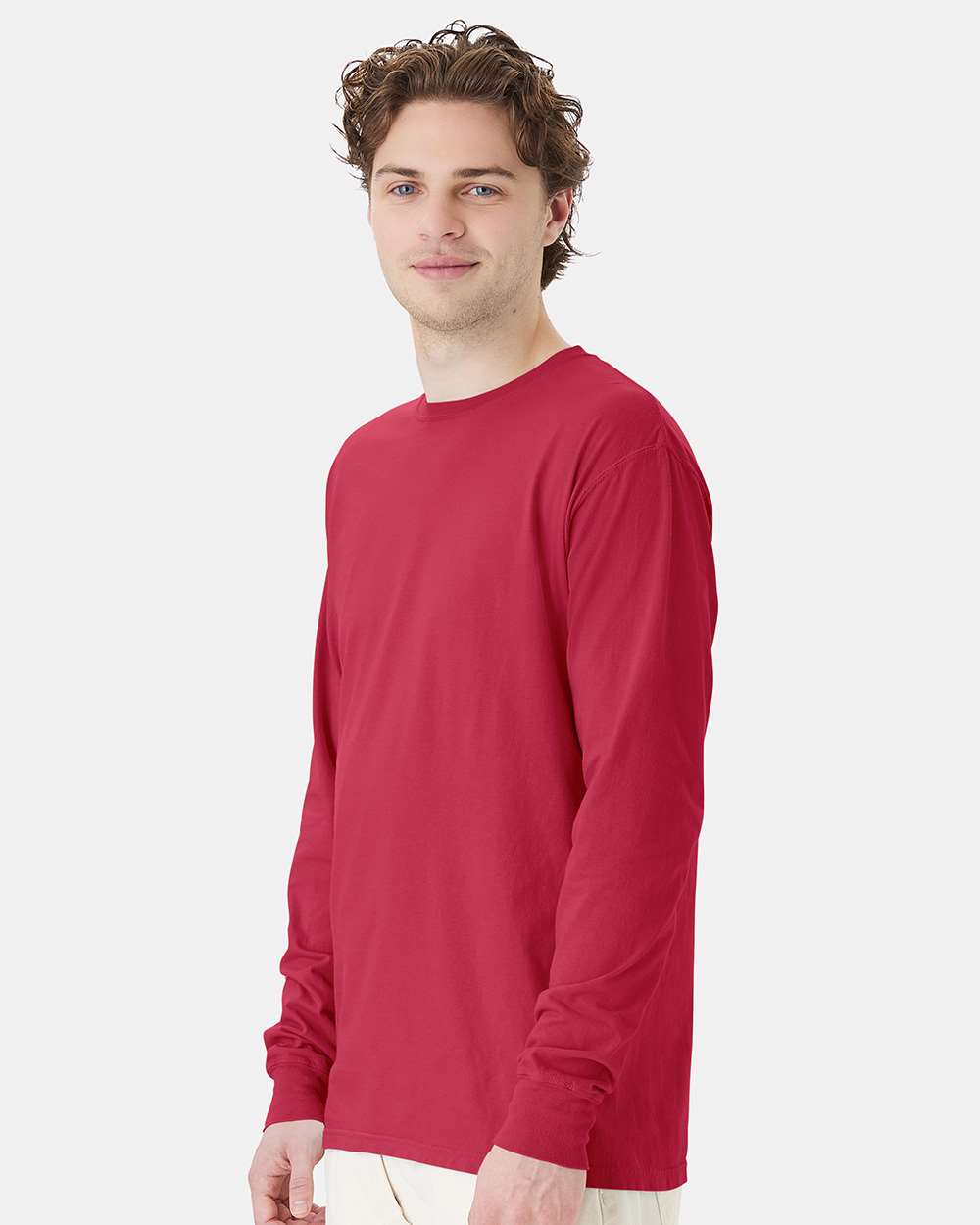 Unisex Garment-Dyed Long Sleeve T-Shirt - OnModelSide - B35300703 - Crimson Fall
