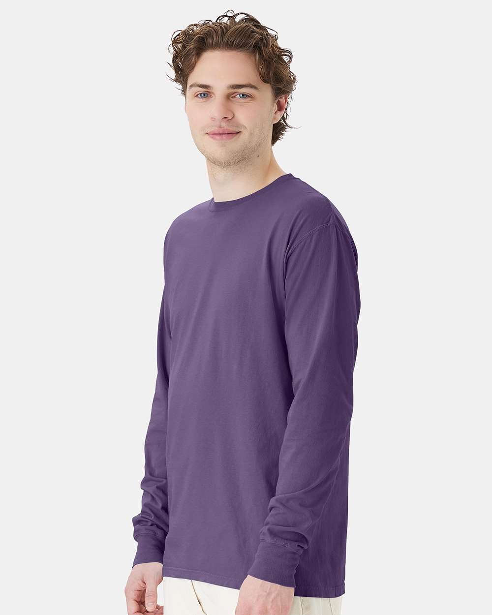 Unisex Garment-Dyed Long Sleeve T-Shirt - OnModelSide - B35300723 - Grape Soda