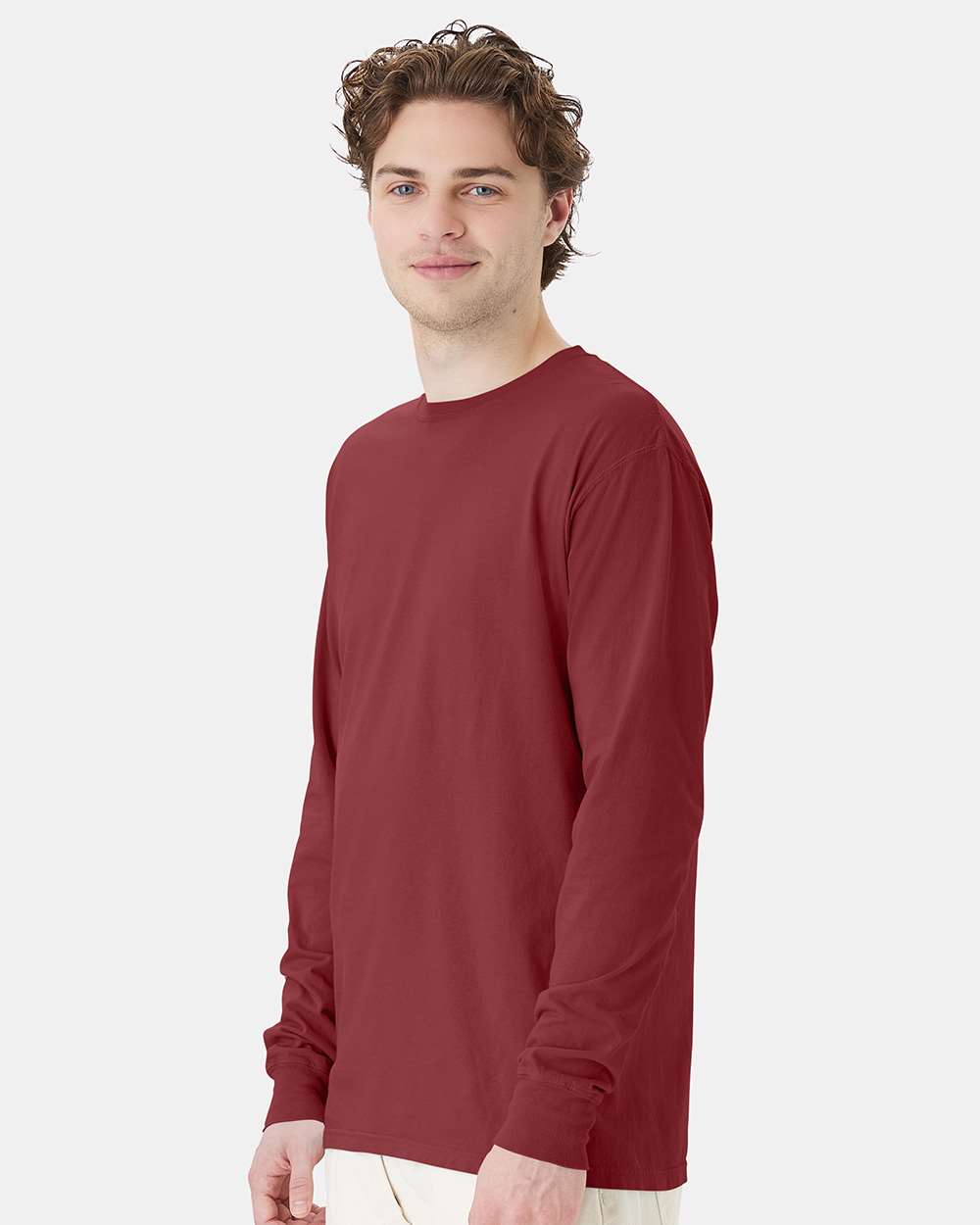 Unisex Garment-Dyed Long Sleeve T-Shirt - OnModelSide - B35300733 - Cayenne