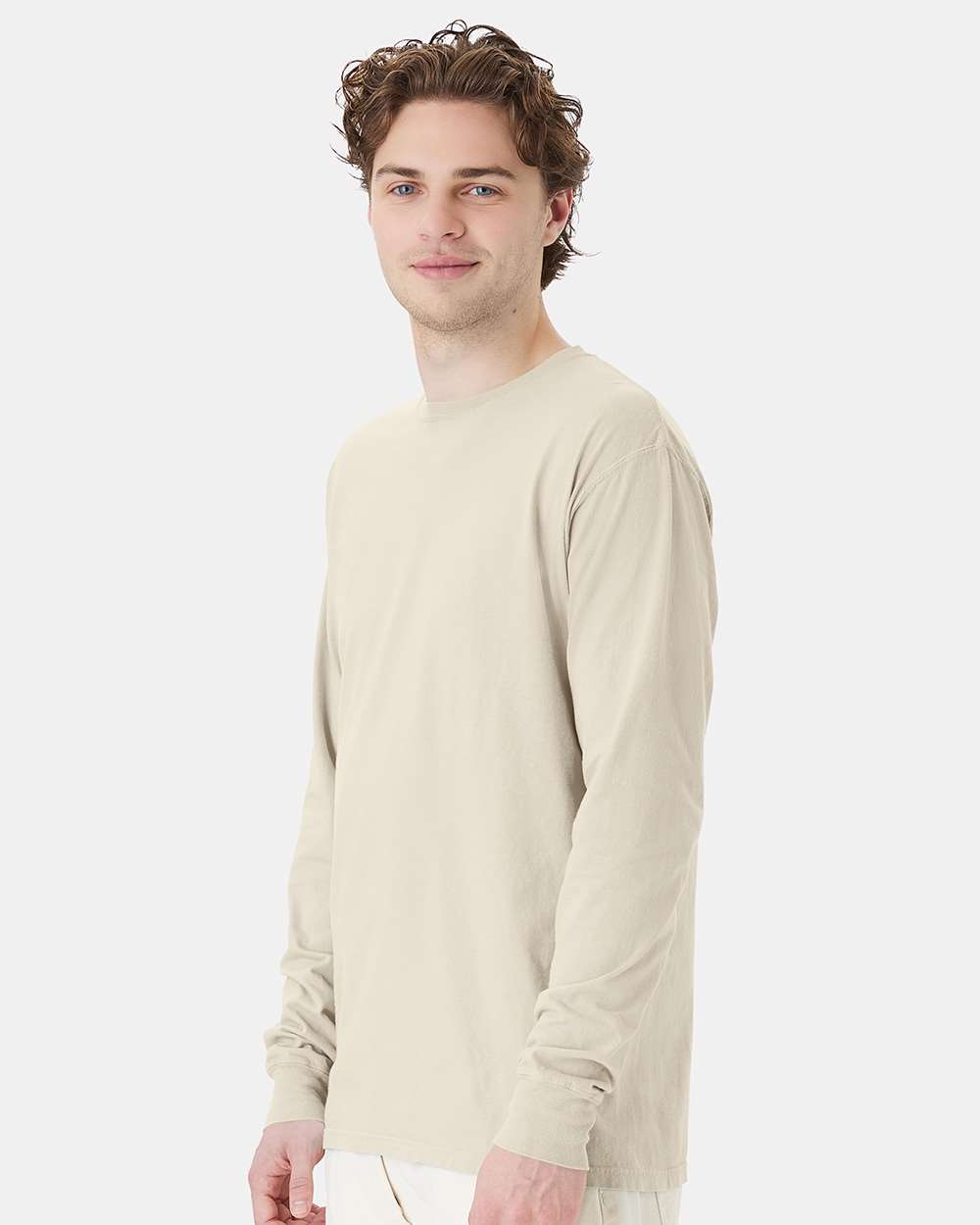 Unisex Garment-Dyed Long Sleeve T-Shirt - OnModelSide - B35300763 - Parchment