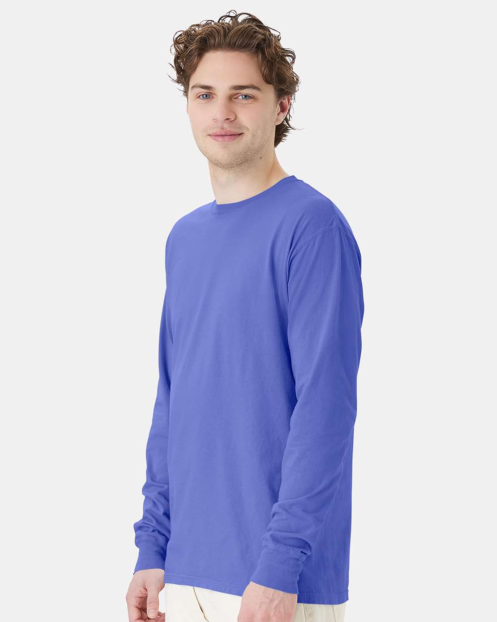 Unisex Garment-Dyed Long Sleeve T-Shirt - OnModelSide - B35300813 - Deep Forte Blue