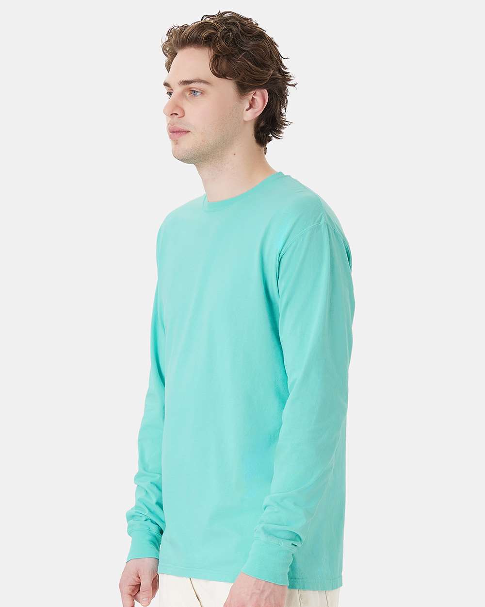 Unisex Garment-Dyed Long Sleeve T-Shirt - OnModelSide - B35300873 - Mint