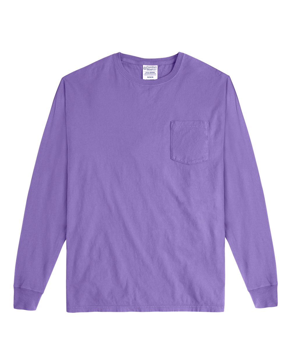 Unisex Garment-Dyed Long Sleeve T-Shirt With a Pocket - Front - B35400217 - Lavender