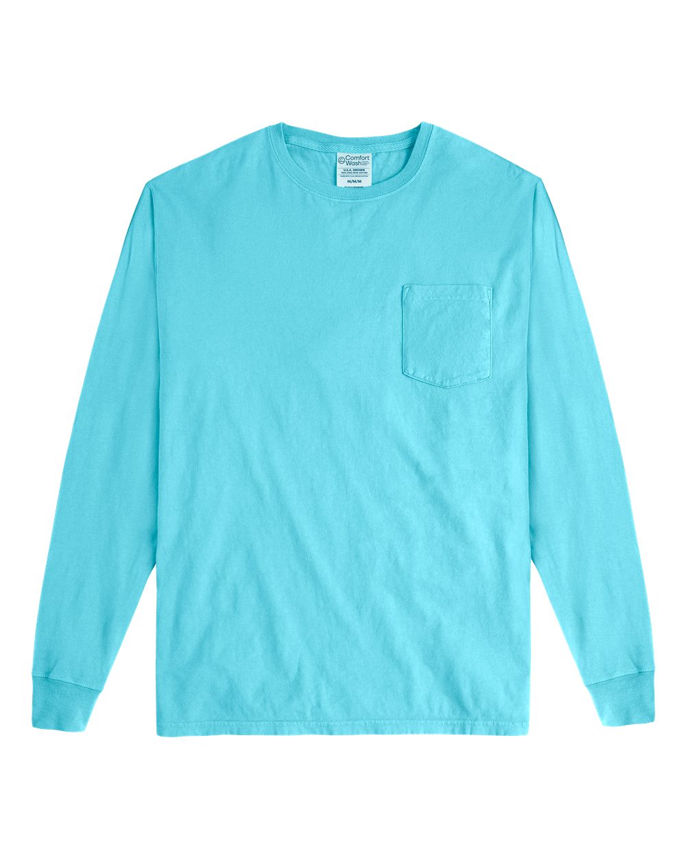 Unisex Garment-Dyed Long Sleeve T-Shirt With a Pocket - Front - B35400247 - Freshwater