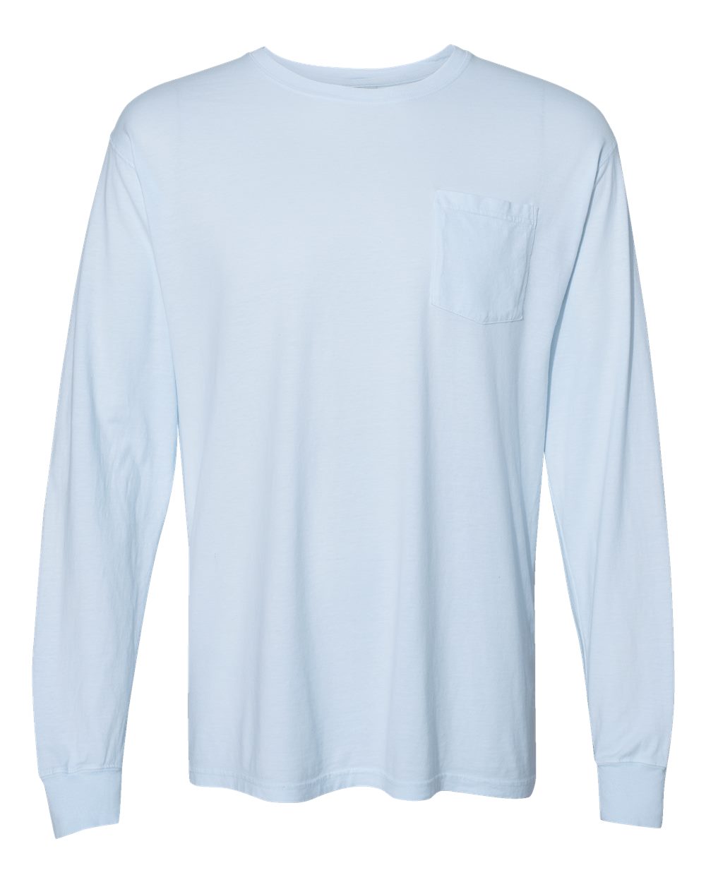 Unisex Garment-Dyed Long Sleeve T-Shirt With a Pocket - Front - B35400265 - Soothing Blue
