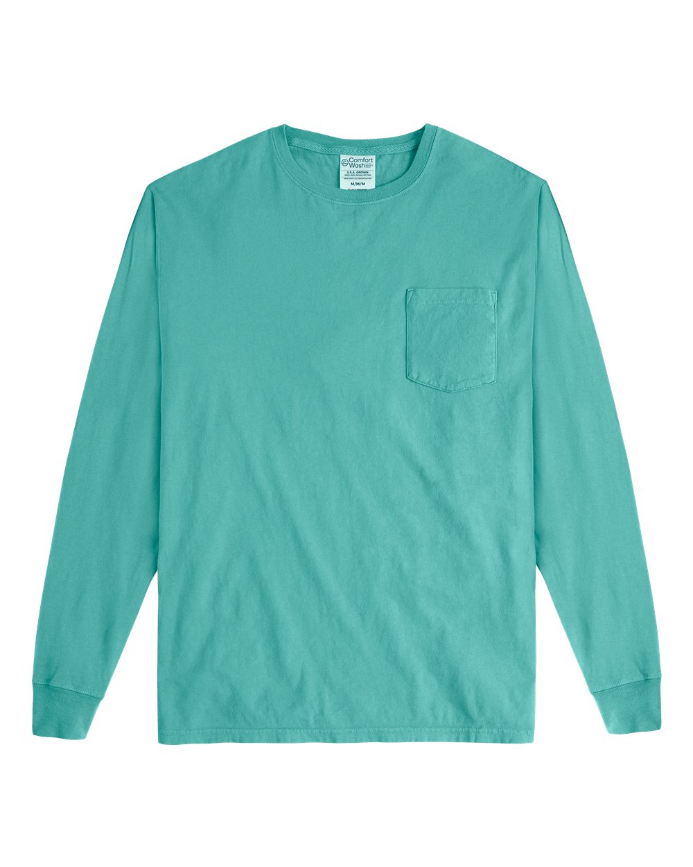 Unisex Garment-Dyed Long Sleeve T-Shirt With a Pocket - Front - B35400293 - Spanish Moss