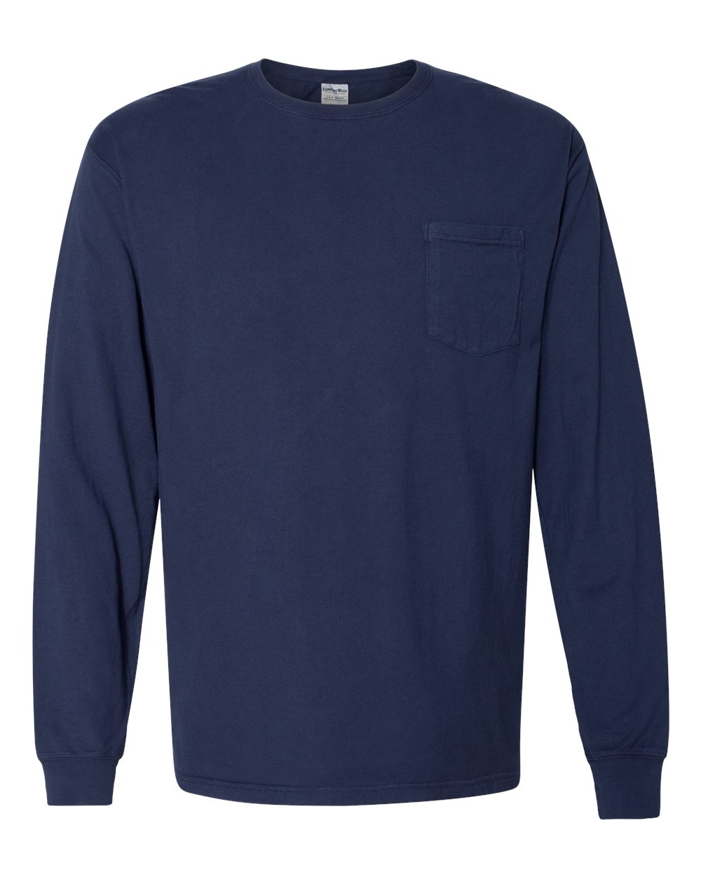 Unisex Garment-Dyed Long Sleeve T-Shirt With a Pocket - Front - B35400653 - Navy