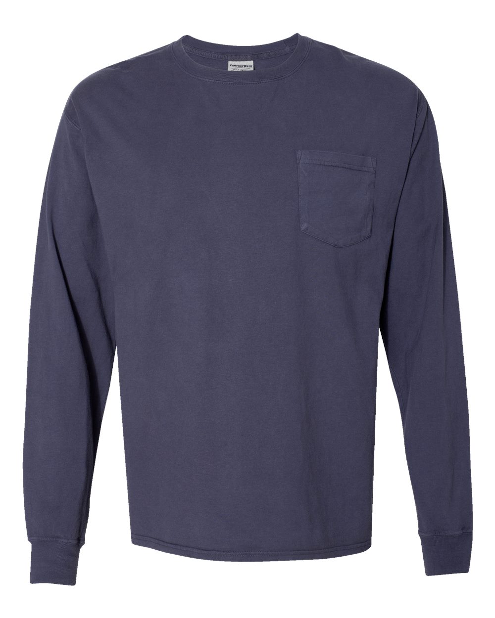 Unisex Garment-Dyed Long Sleeve T-Shirt With a Pocket - Front - B35400683 - Anchor Slate