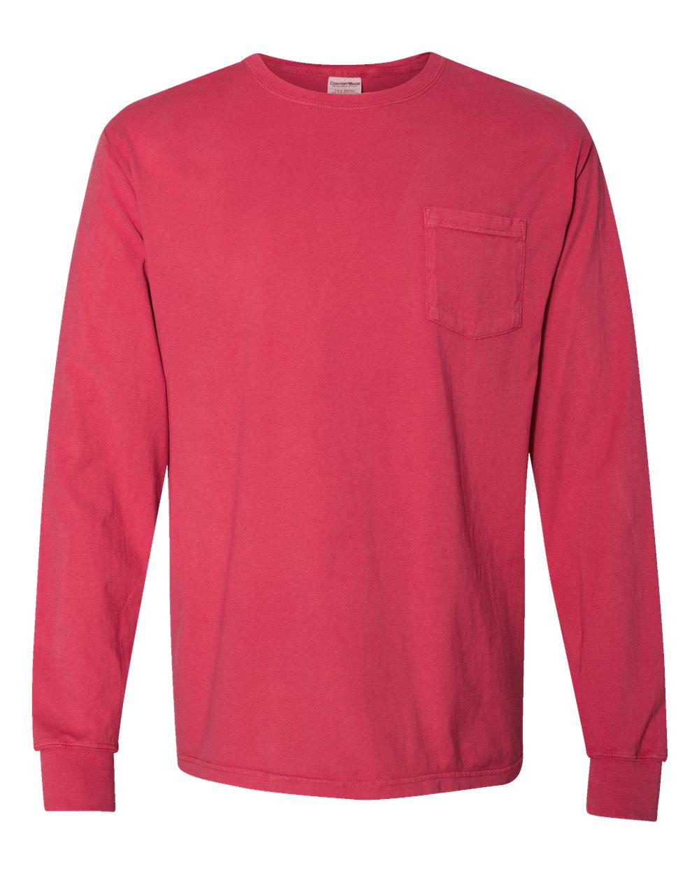 Unisex Garment-Dyed Long Sleeve T-Shirt With a Pocket - Front - B35400703 - Crimson Fall