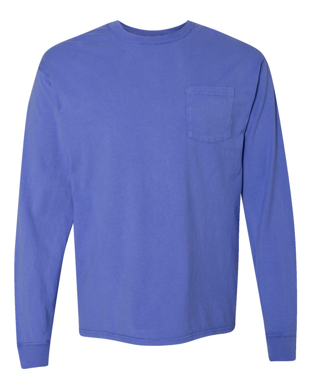 Unisex Garment-Dyed Long Sleeve T-Shirt With a Pocket - Front - B35400813 - Deep Forte Blue