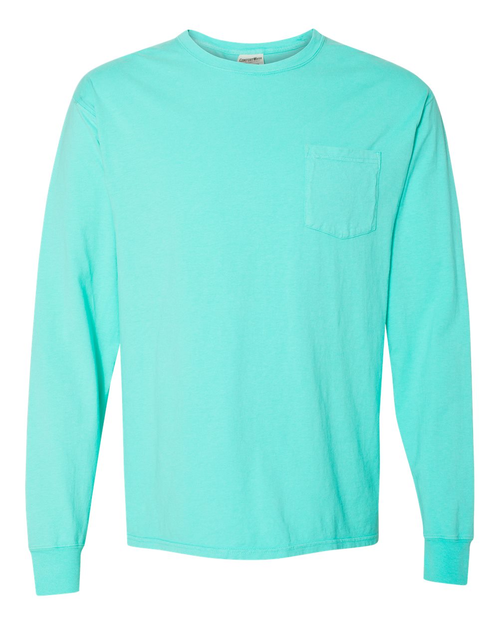 Unisex Garment-Dyed Long Sleeve T-Shirt With a Pocket - Front - B35400873 - Mint