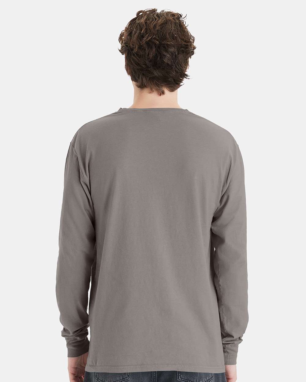 Unisex Garment-Dyed Long Sleeve T-Shirt With a Pocket - OnModelBack - B35400133 - Concrete Grey