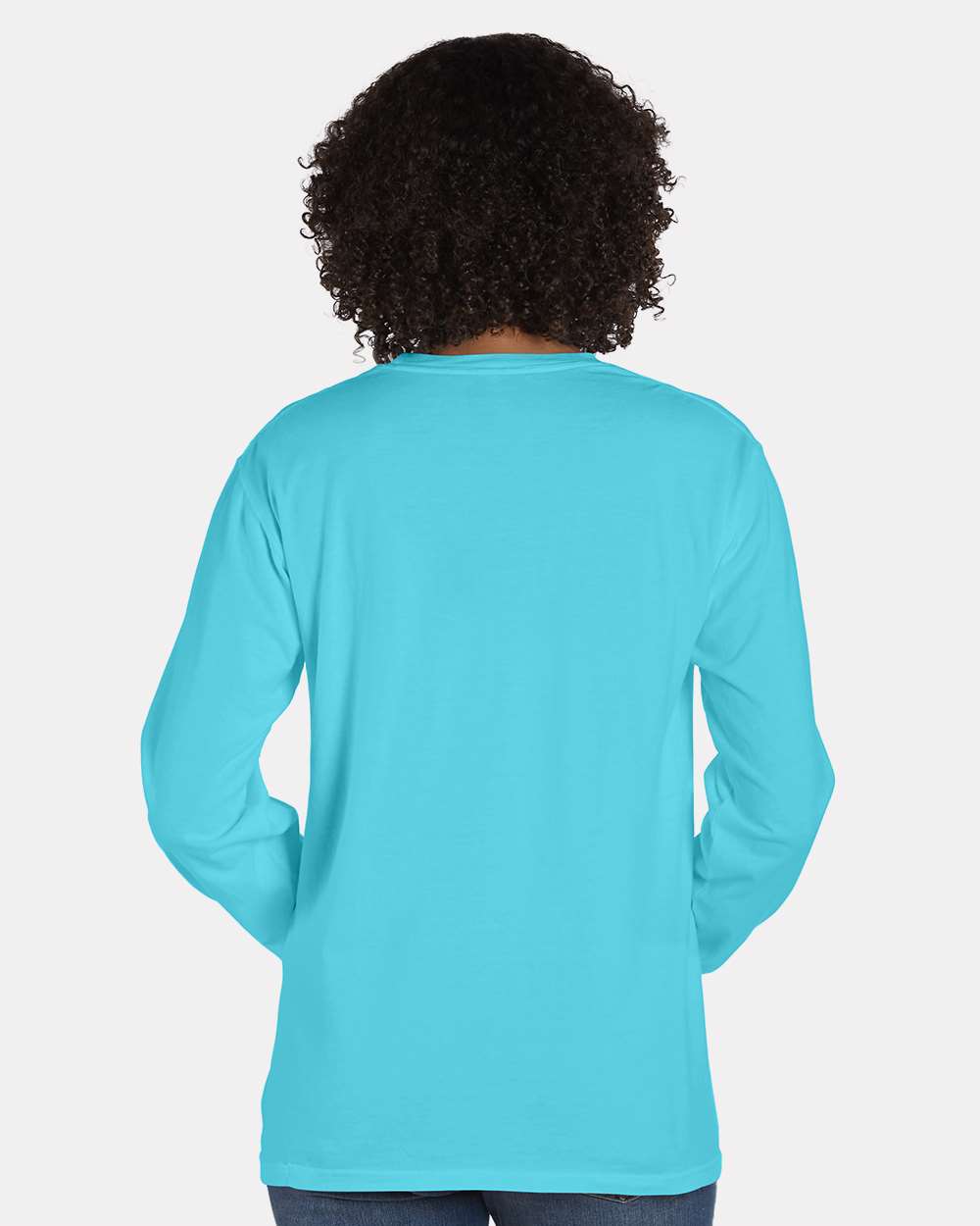 Unisex Garment-Dyed Long Sleeve T-Shirt With a Pocket - OnModelBack - B35400247 - Freshwater
