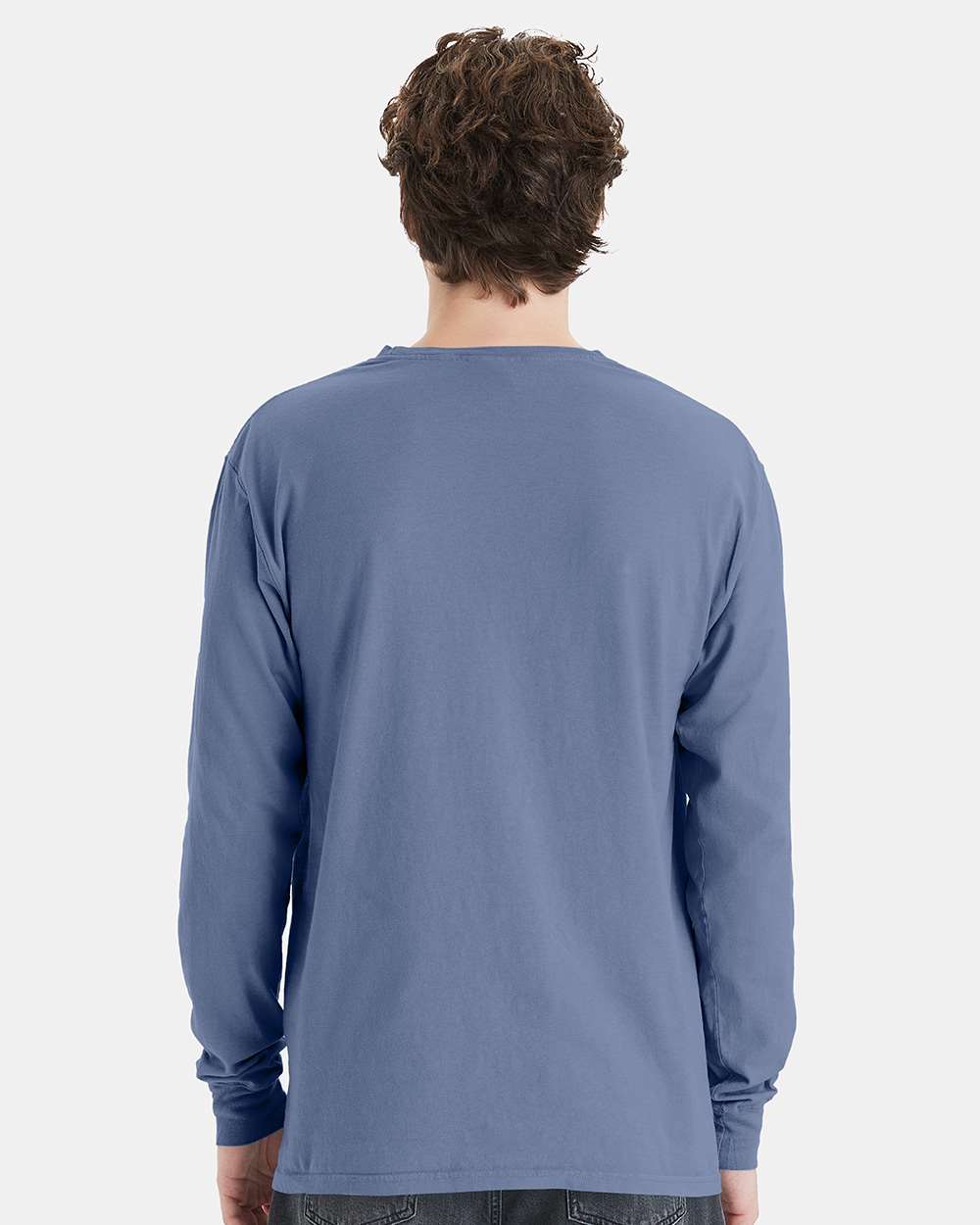 Unisex Garment-Dyed Long Sleeve T-Shirt With a Pocket - OnModelBack - B35400283 - Saltwater