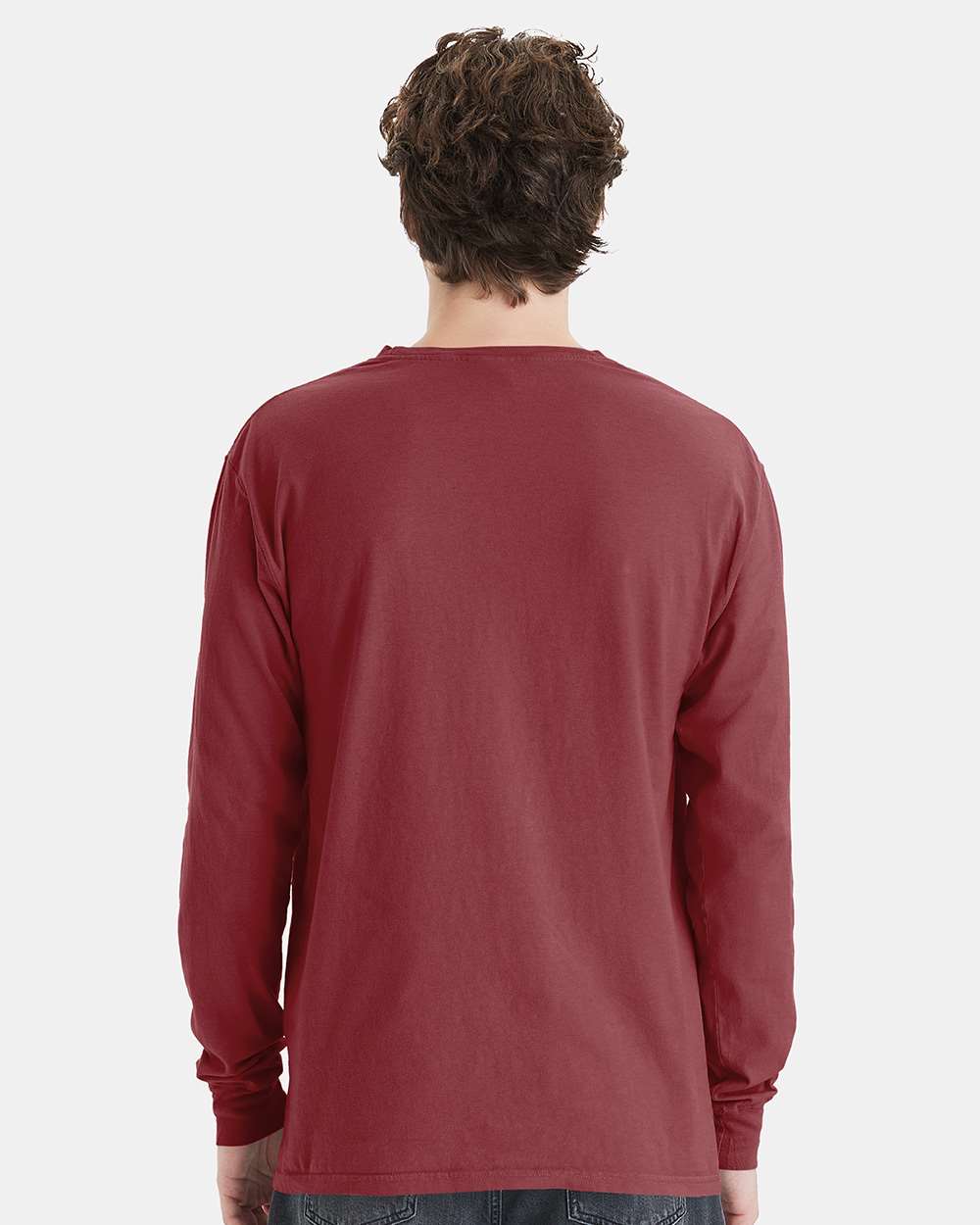 Unisex Garment-Dyed Long Sleeve T-Shirt With a Pocket - OnModelBack - B35400323 - Cayenne