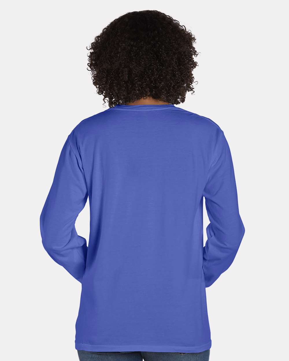 Unisex Garment-Dyed Long Sleeve T-Shirt With a Pocket - OnModelBack - B35400813 - Deep Forte Blue