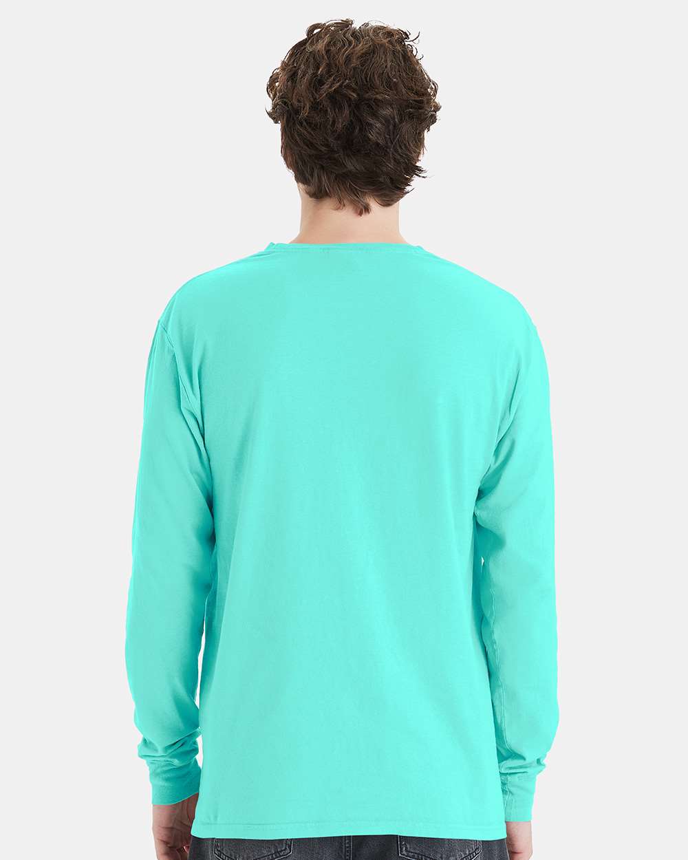 Unisex Garment-Dyed Long Sleeve T-Shirt With a Pocket - OnModelBack - B35400873 - Mint