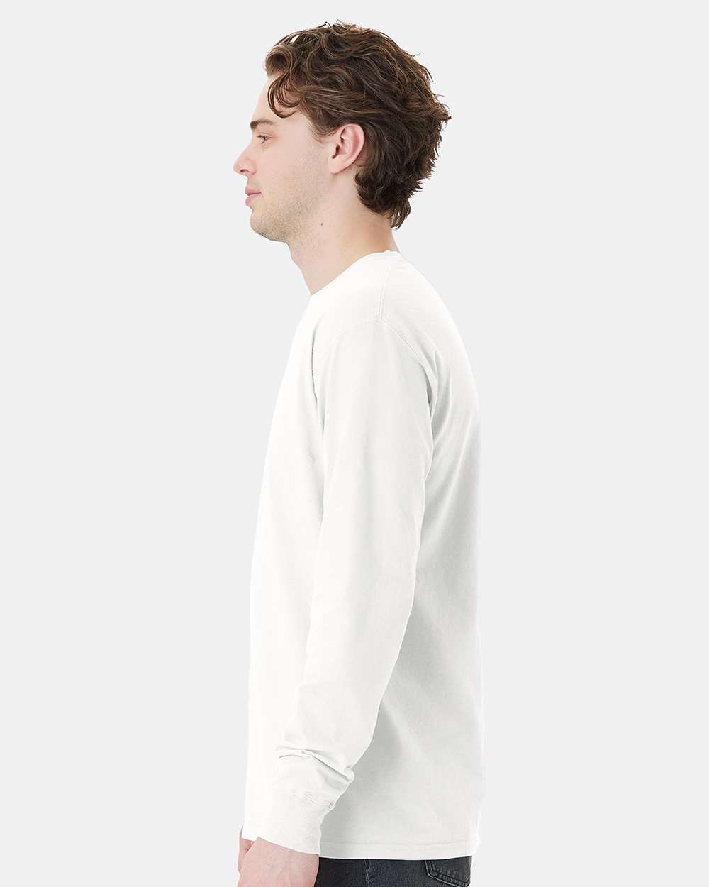 Unisex Garment-Dyed Long Sleeve T-Shirt With a Pocket - OnModelSide - B35400003 - White