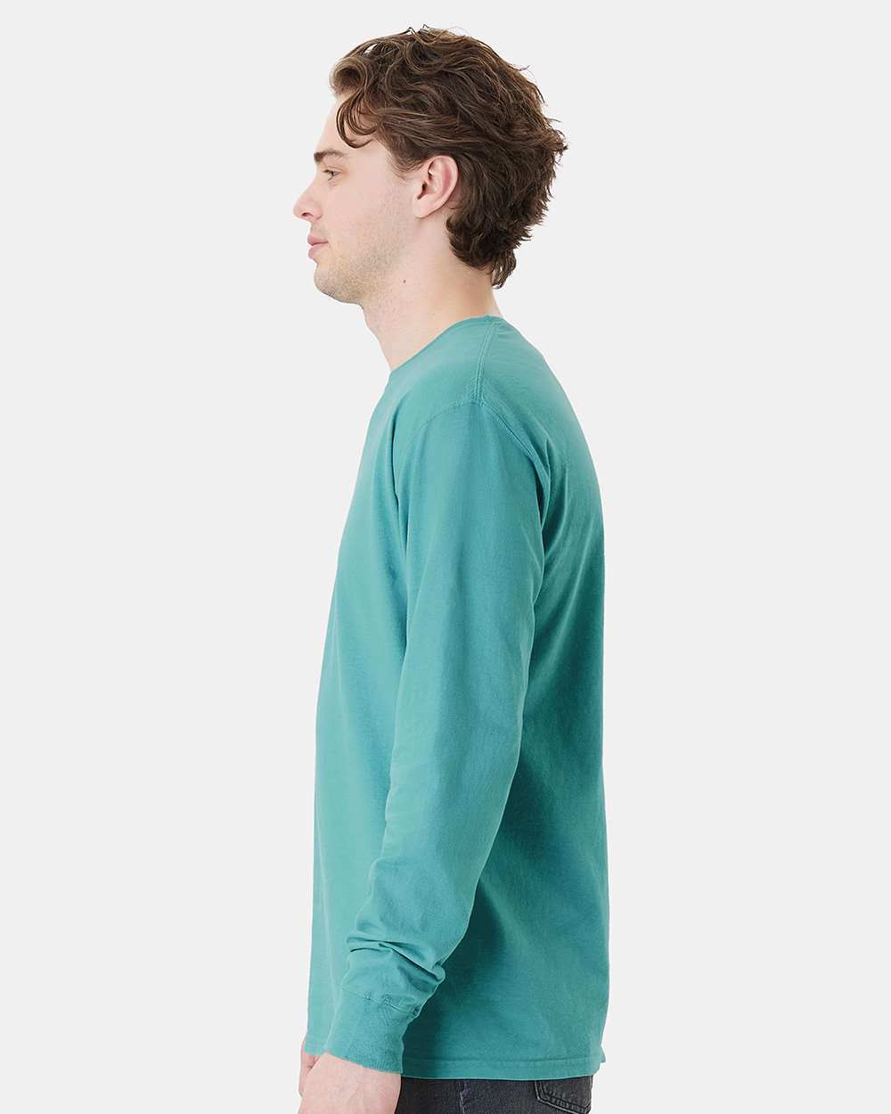 Unisex Garment-Dyed Long Sleeve T-Shirt With a Pocket - OnModelSide - B35400293 - Spanish Moss
