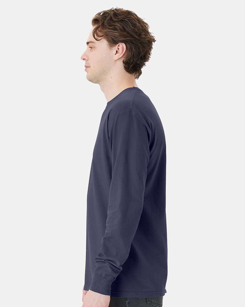 Unisex Garment-Dyed Long Sleeve T-Shirt With a Pocket - OnModelSide - B35400683 - Anchor Slate