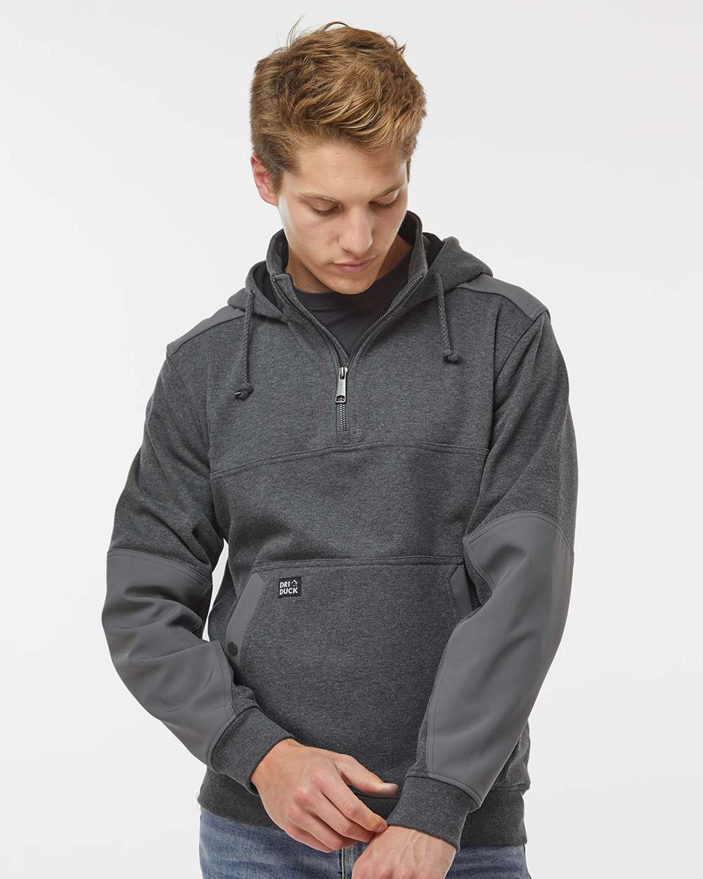Men's Mission Quarter-Zip Hooded Pullover - OnModelFront - B05167583 - Dark Oxford