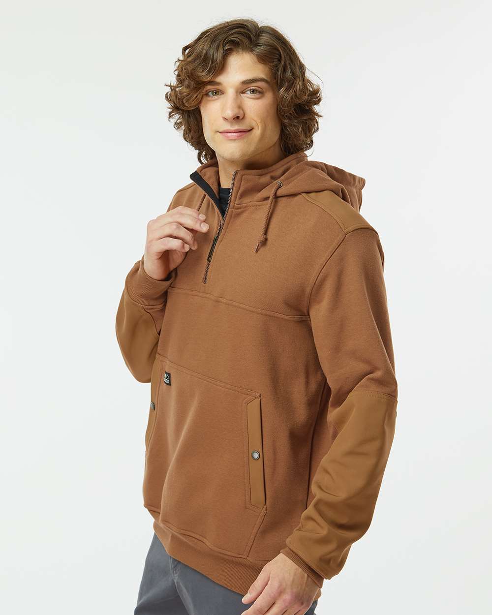 Men's Mission Quarter-Zip Hooded Pullover - OnModelSide - B05167283 - Saddle