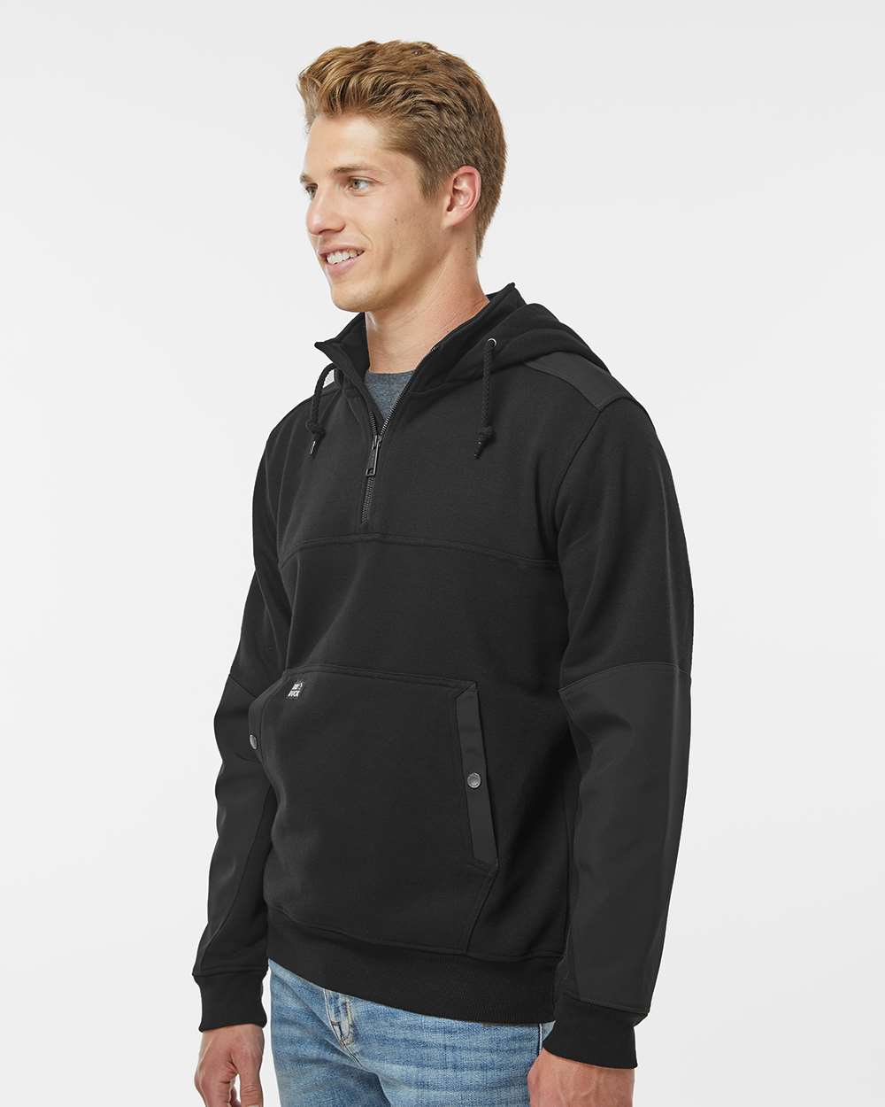 Men's Mission Quarter-Zip Hooded Pullover - OnModelSide - B05167503 - Black