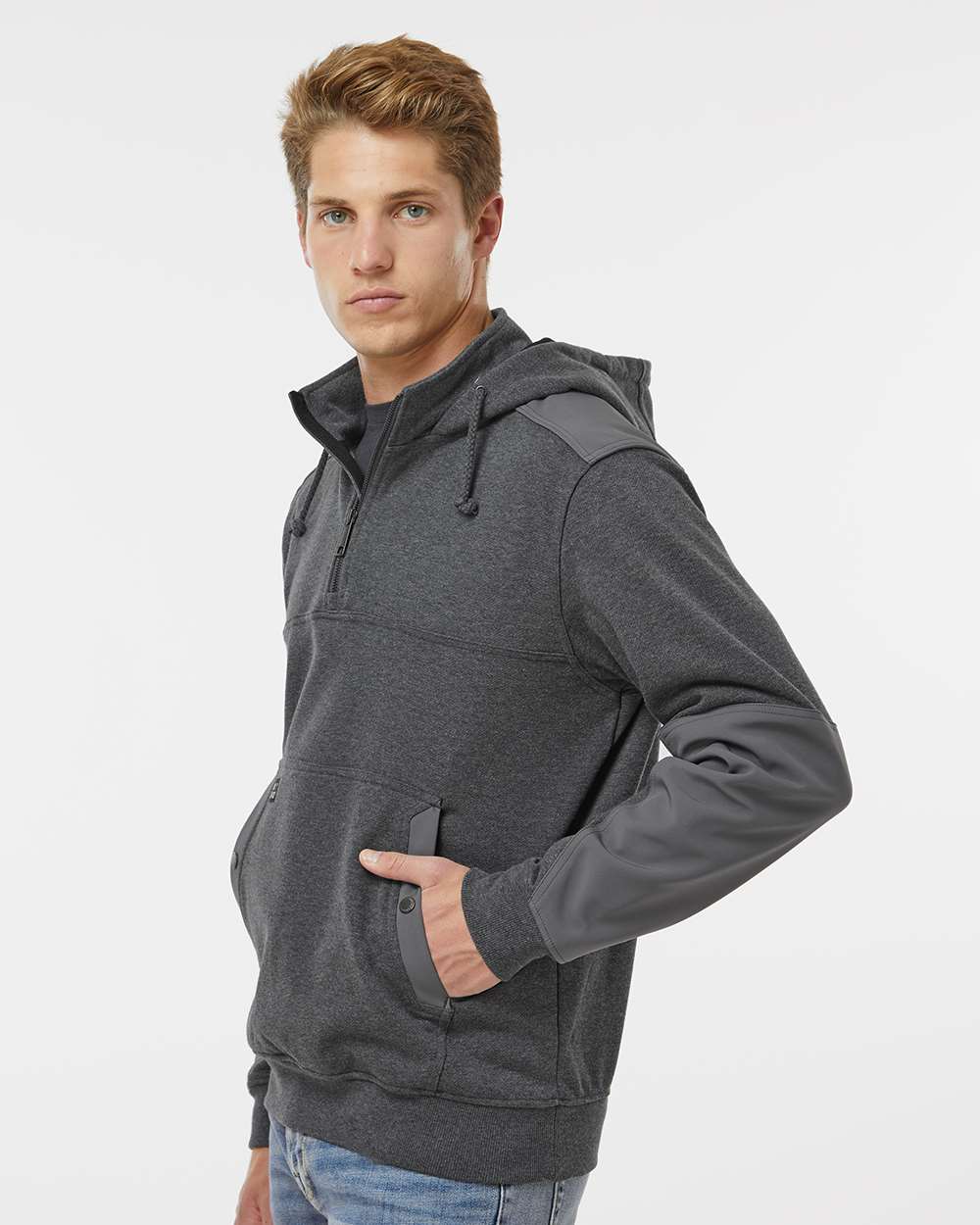 Men's Mission Quarter-Zip Hooded Pullover - OnModelSide - B05167583 - Dark Oxford