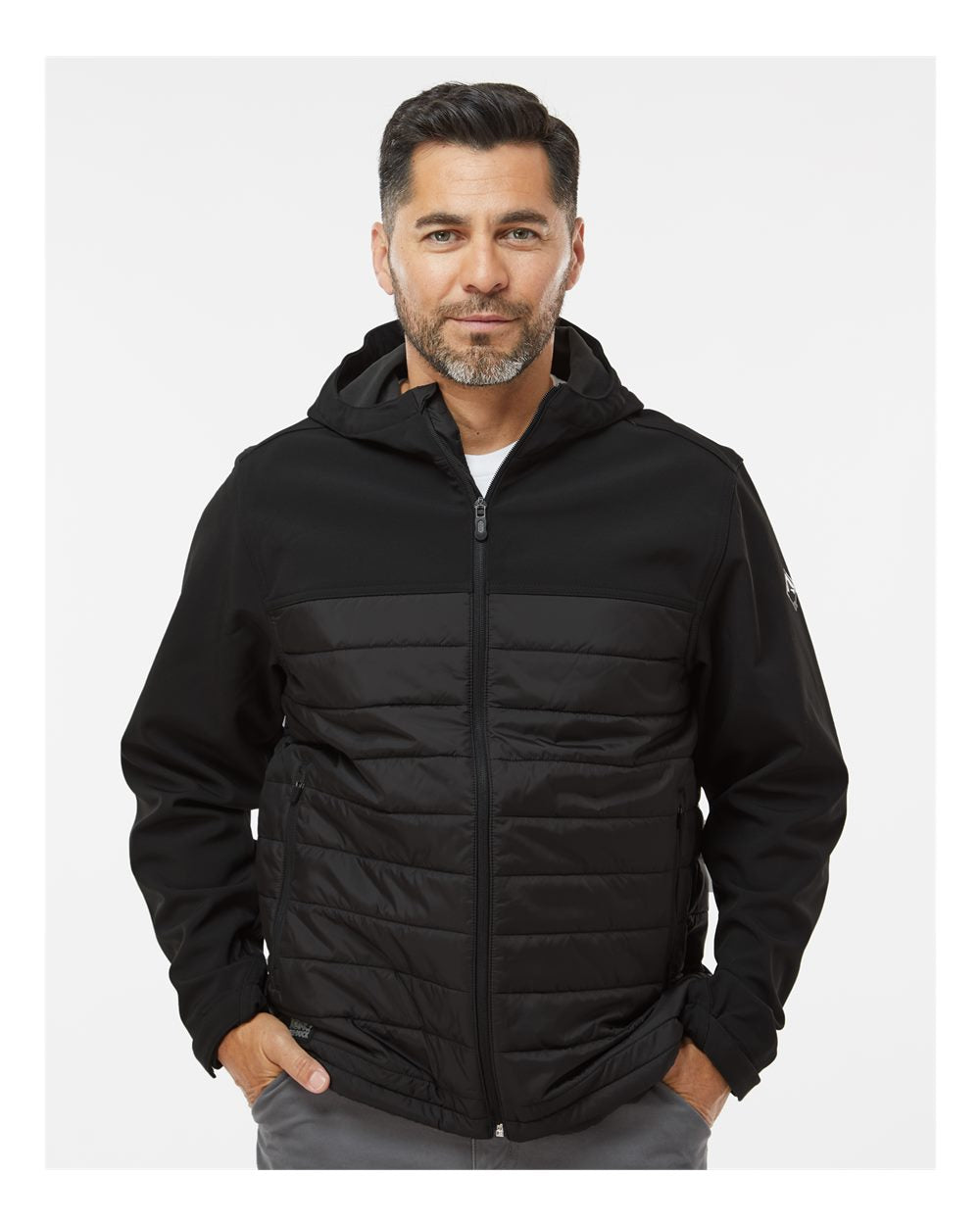 Men's Pinnacle Soft Shell Puffer Jacket - OnModelFront - B02167503 - Black